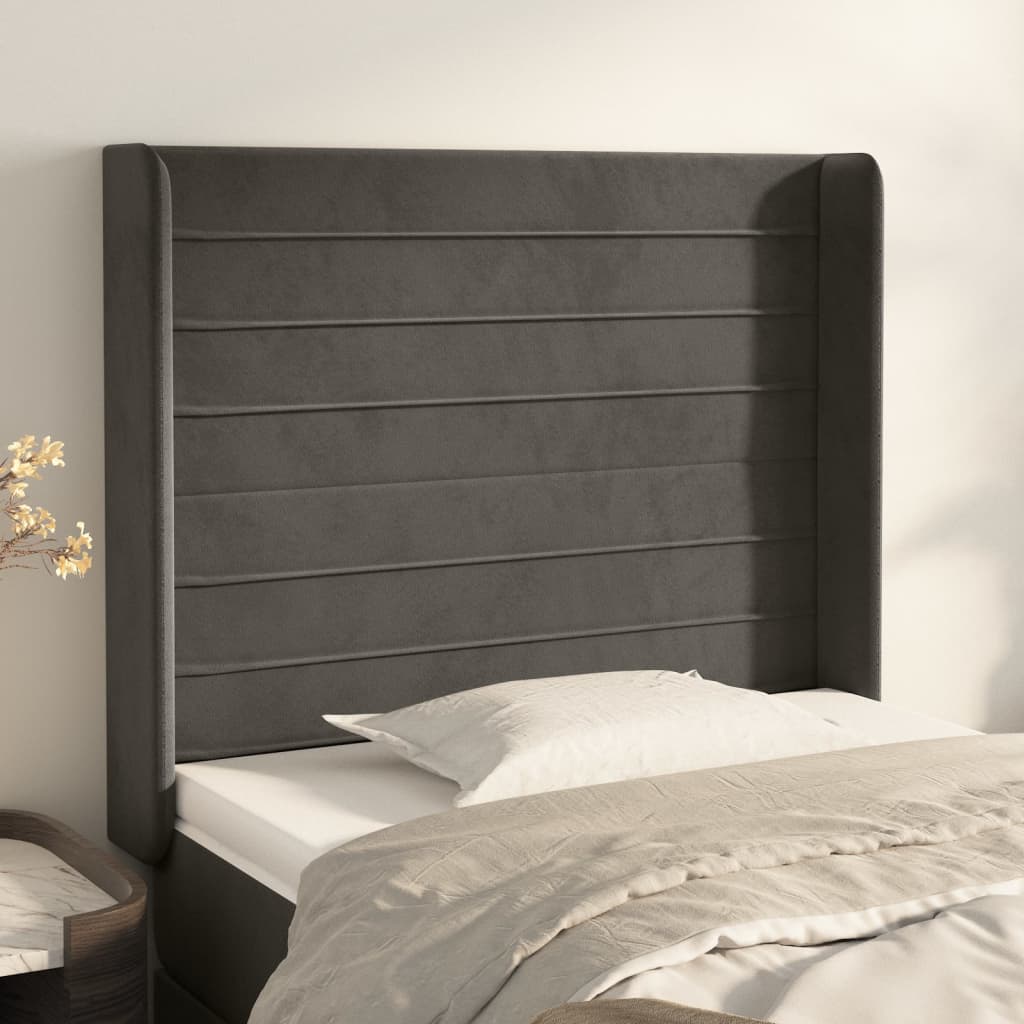 Kopfteil mit Ohren Dunkelgrau 83x16x118/128 cm Samt