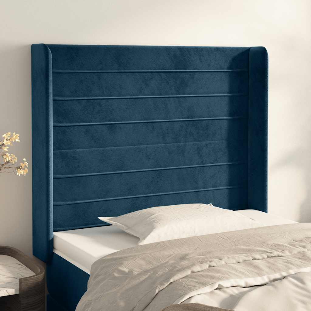 Kopfteil mit Ohren Dunkelblau 93x16x118/128 cm Samt