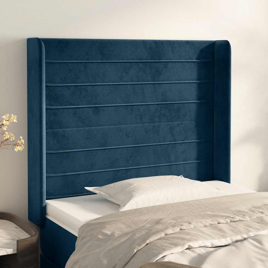 Kopfteil mit Ohren Dunkelblau 103x16x118/128 cm Samt
