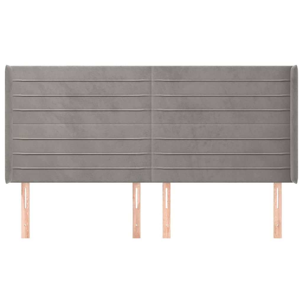 Kopfteil mit Ohren Hellgrau 203x16x118/128 cm Samt