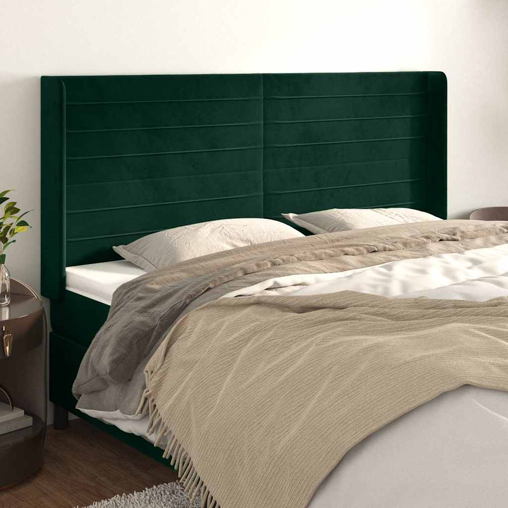 Kopfteil mit Ohren Dunkelgrün 203x16x118/128 cm Samt