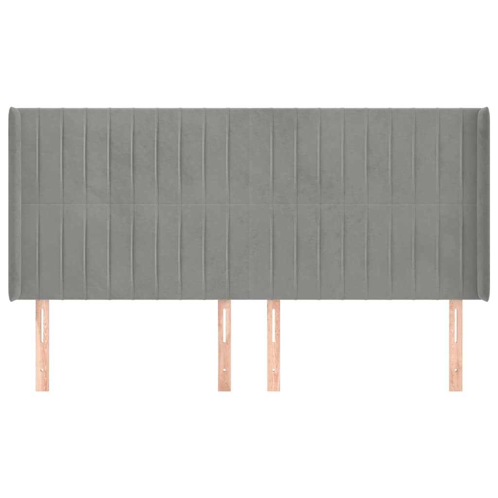 Kopfteil mit Ohren Hellgrau 203x16x118/128 cm Samt