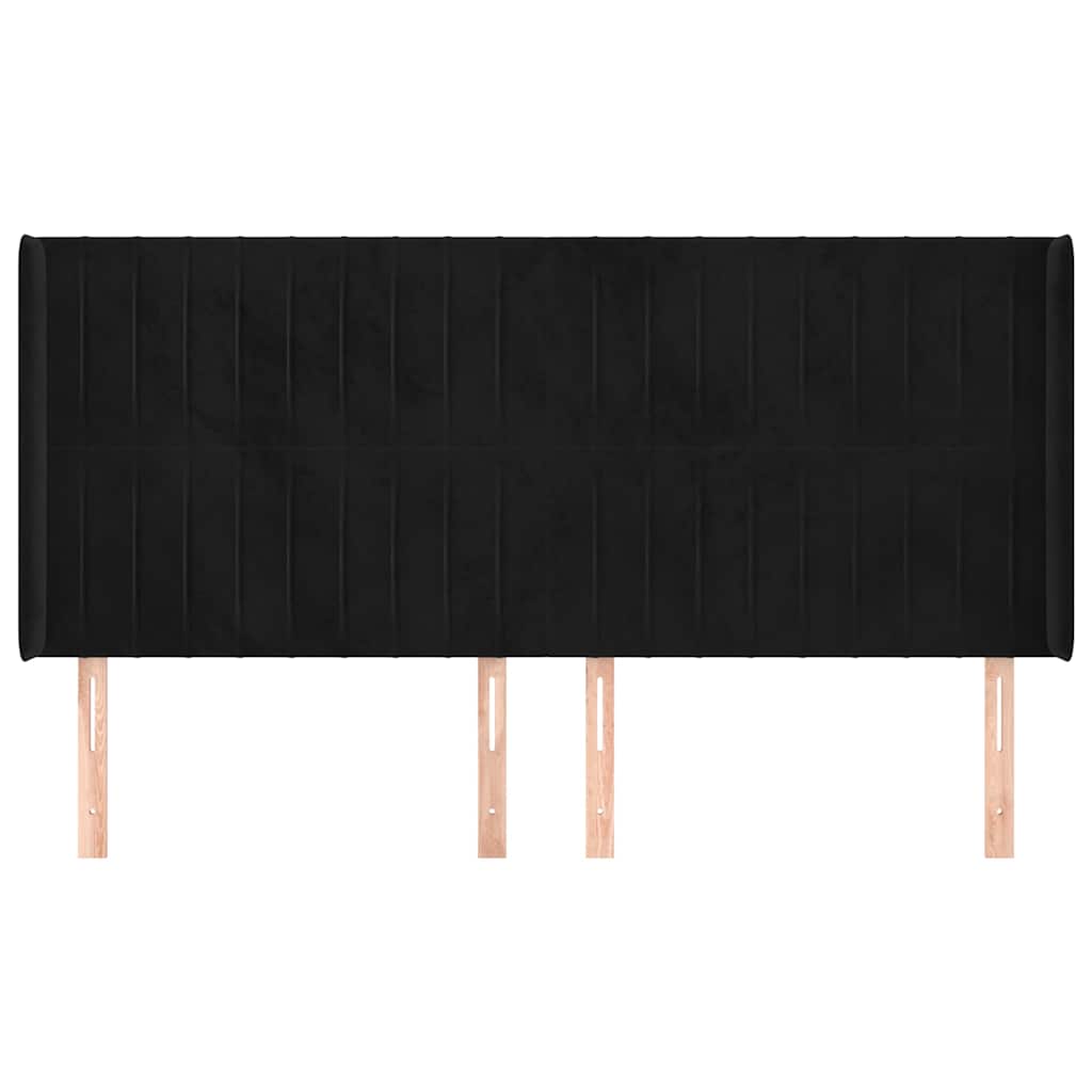 Kopfteil mit Ohren Schwarz 203x16x118/128 cm Samt