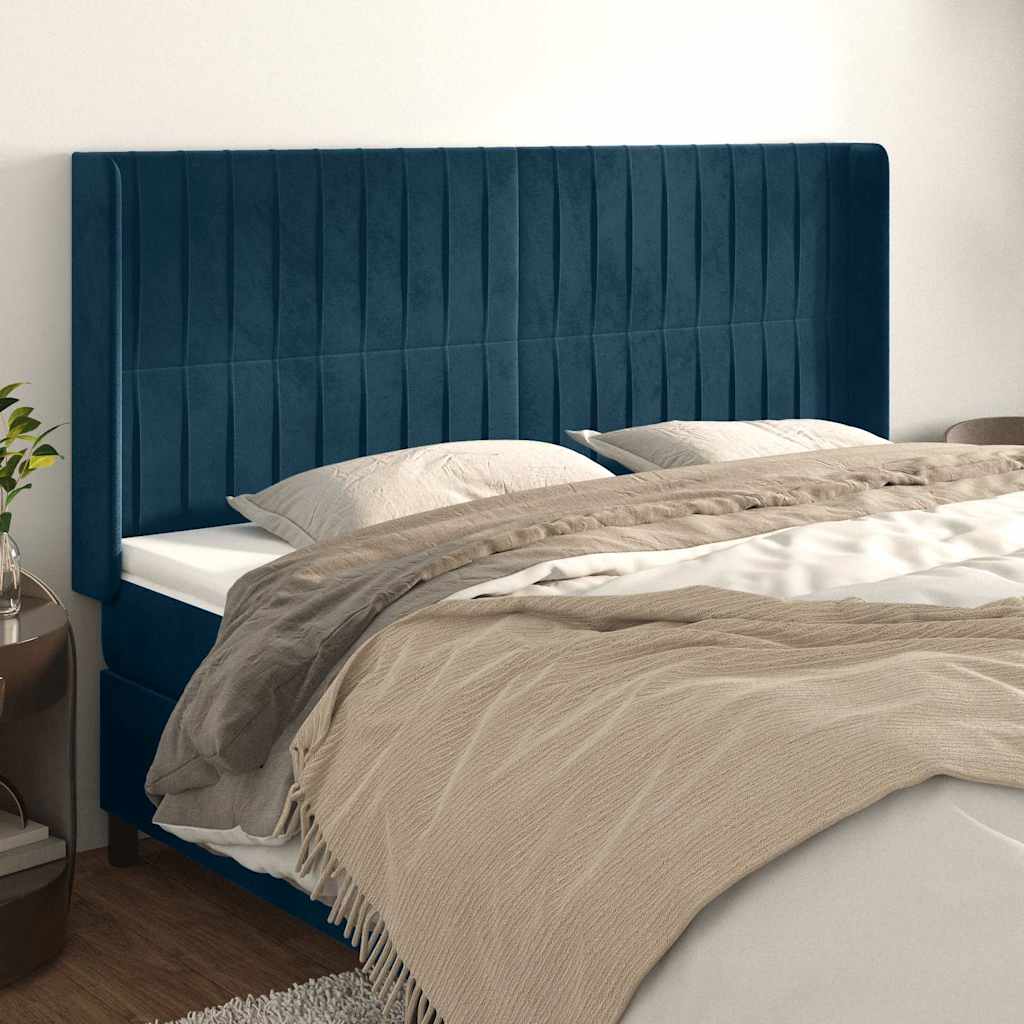 Kopfteil mit Ohren Dunkelblau 203x16x118/128 cm Samt