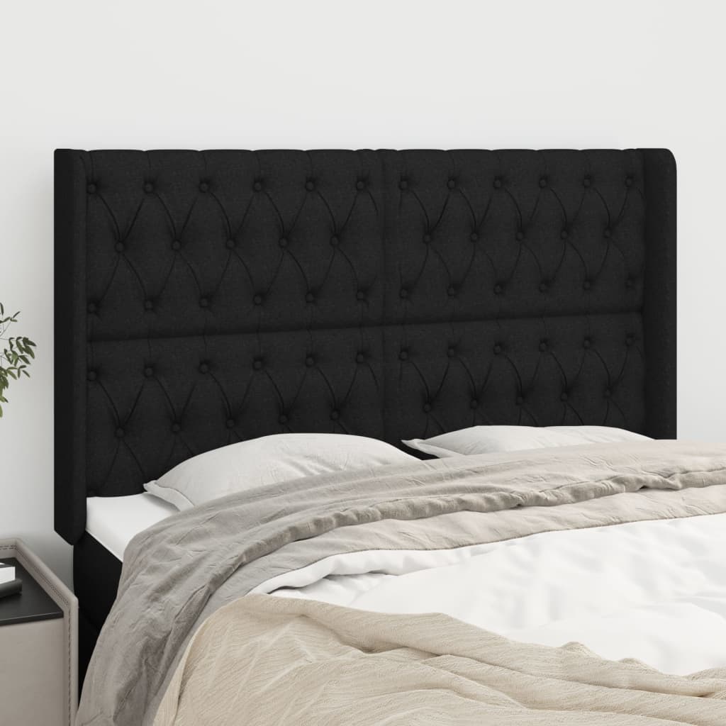 Kopfteil mit Ohren Schwarz 147x16x118/128 cm Stoff