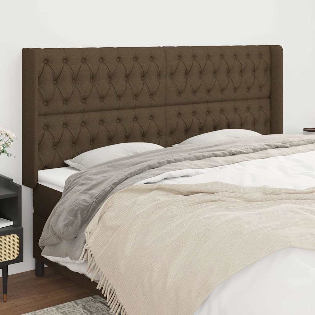 Kopfteil mit Ohren Dunkelbraun 203x16x118/128 cm Stoff