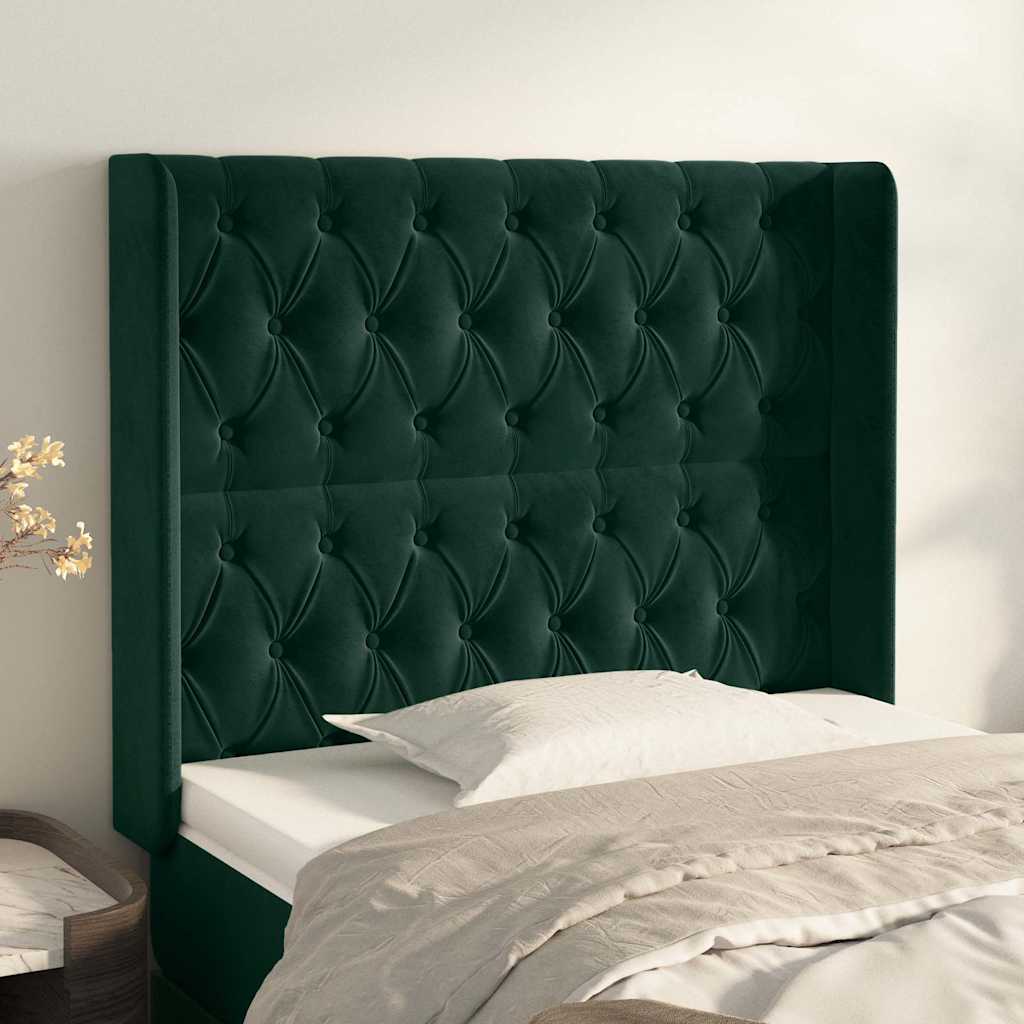 Kopfteil mit Ohren Dunkelgrün 93x16x118/128 cm Samt