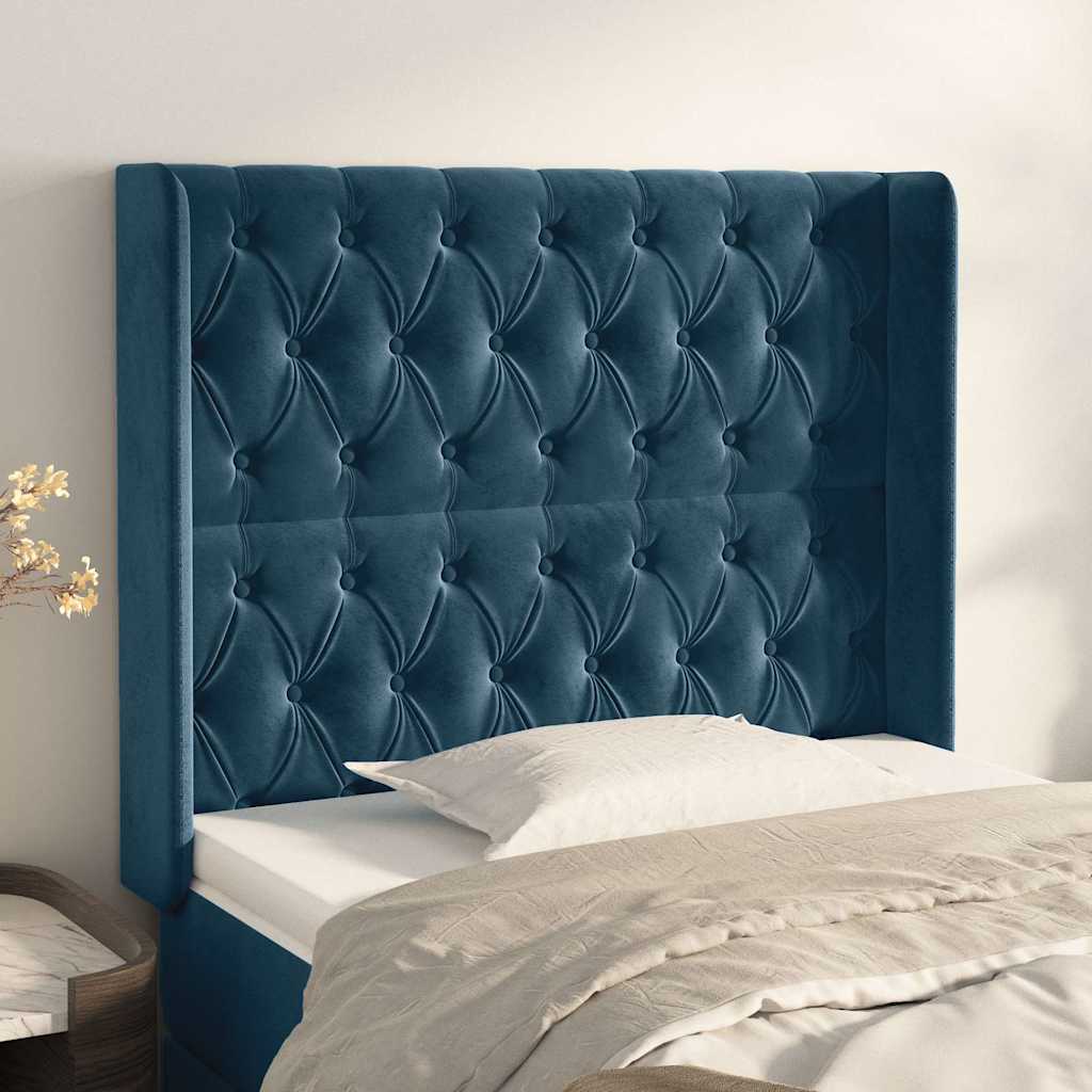 Kopfteil mit Ohren Dunkelblau 93x16x118/128 cm Samt