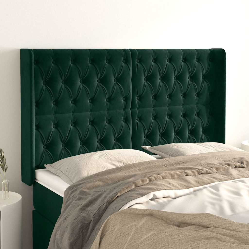 Kopfteil mit Ohren Dunkelgrün 163x16x118/128 cm Samt