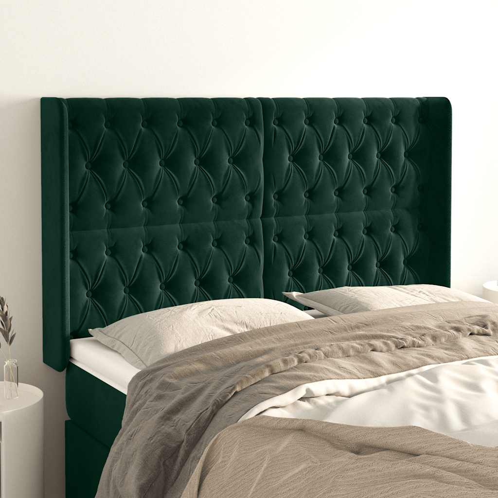 Kopfteil mit Ohren Dunkelgrün 163x16x118/128 cm Samt