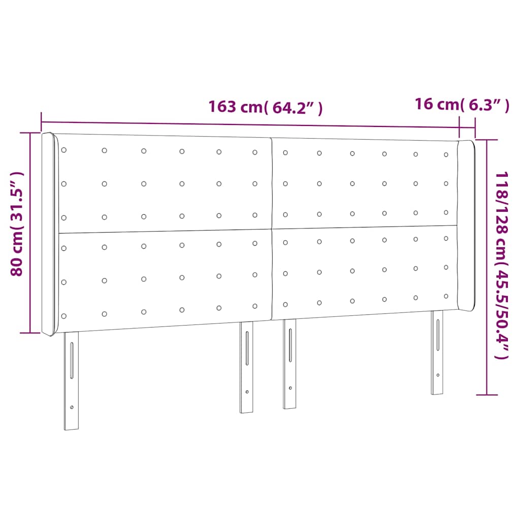 Kopfteil mit Ohren Schwarz 163x16x118/128 cm Samt
