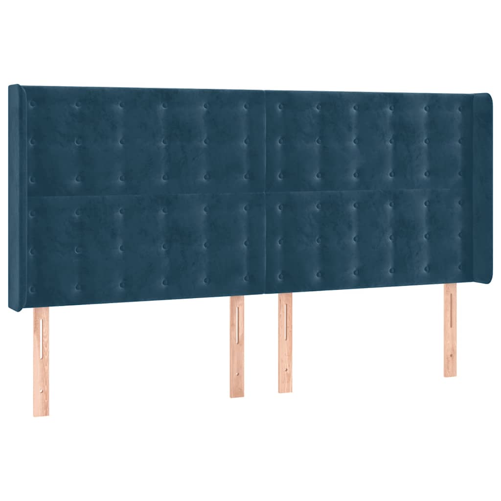 Kopfteil mit Ohren Dunkelblau 203x16x118/128 cm Samt