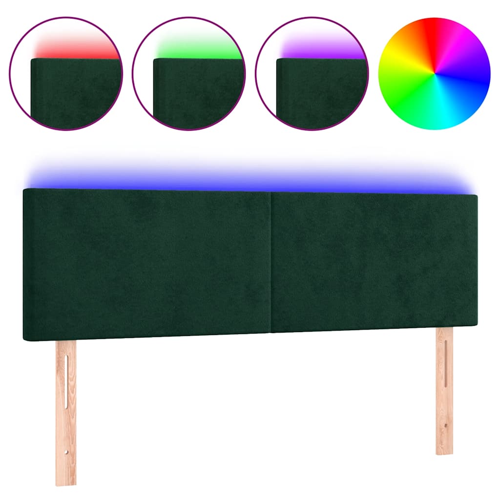 LED Kopfteil Dunkelgrün 144x5x78/88 cm Samt