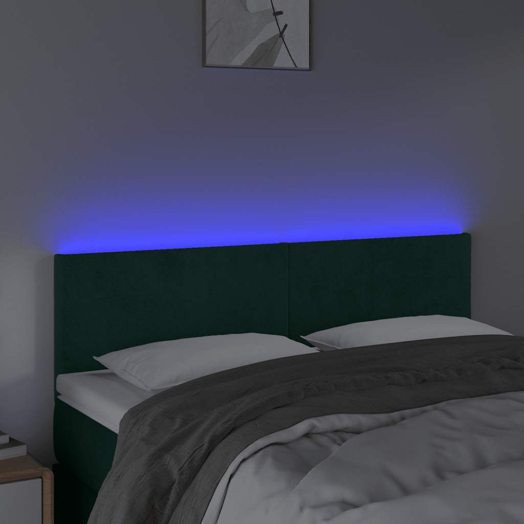 LED Kopfteil Dunkelgrün 144x5x78/88 cm Samt