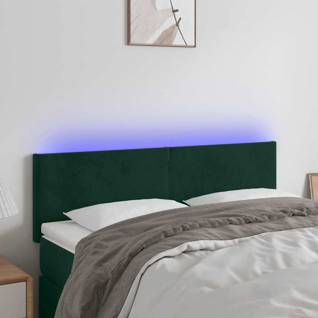 LED Kopfteil Dunkelgrün 144x5x78/88 cm Samt