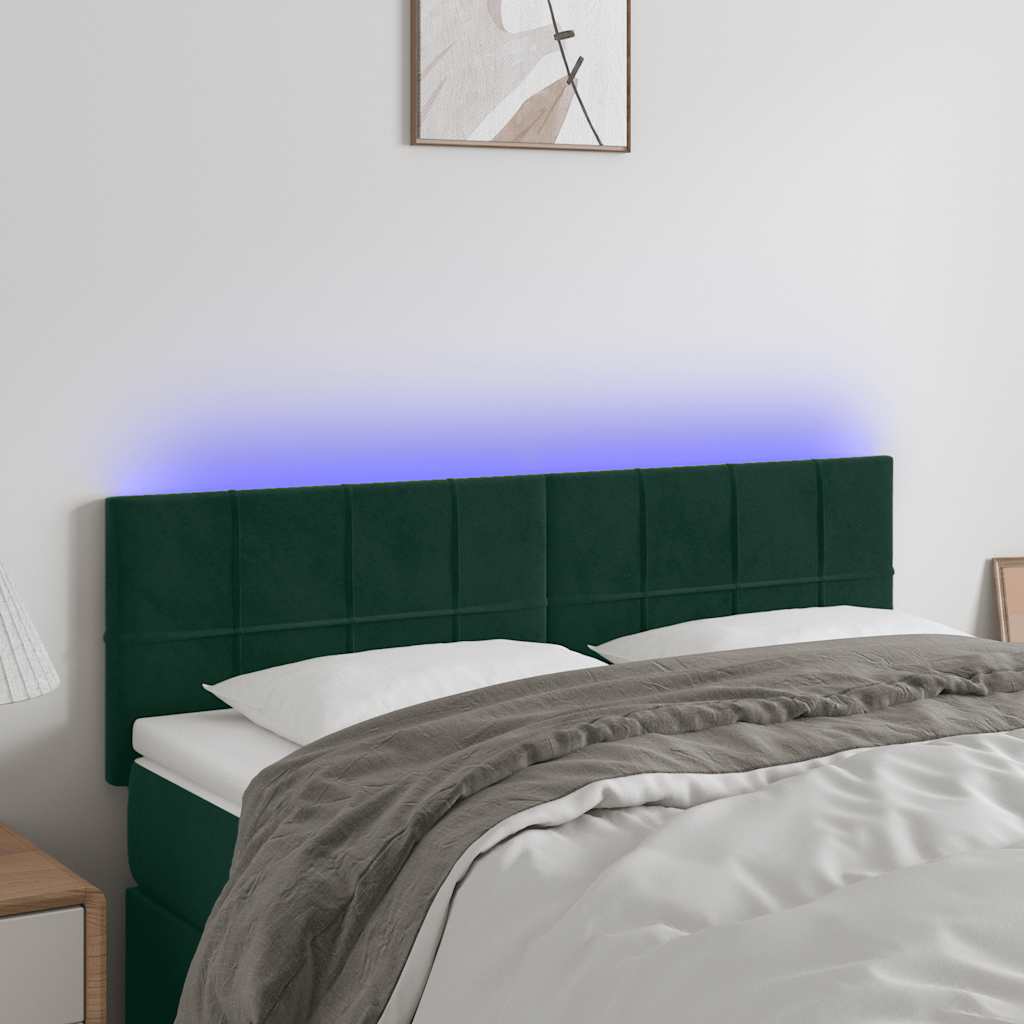 LED Kopfteil Dunkelgrün 144x5x78/88 cm Samt