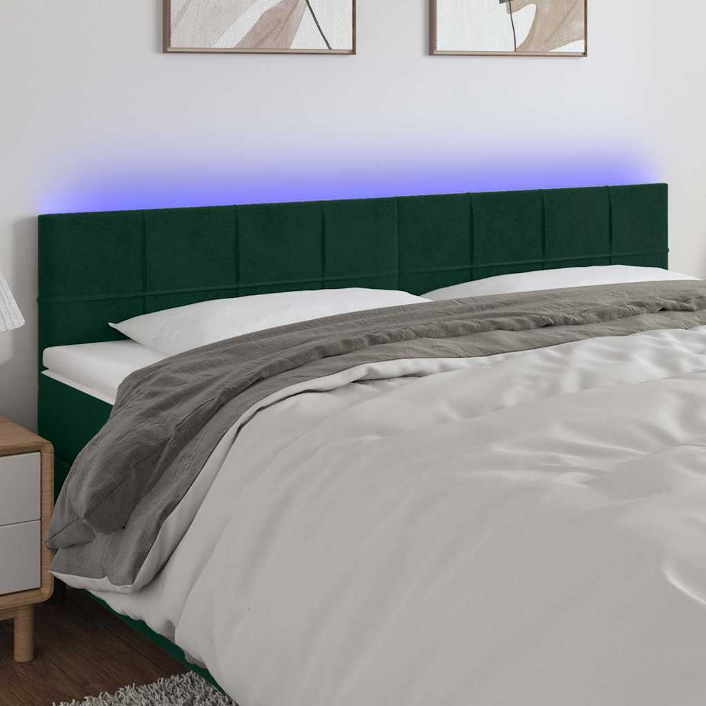 LED Kopfteil Dunkelgrün 180x5x78/88 cm Samt