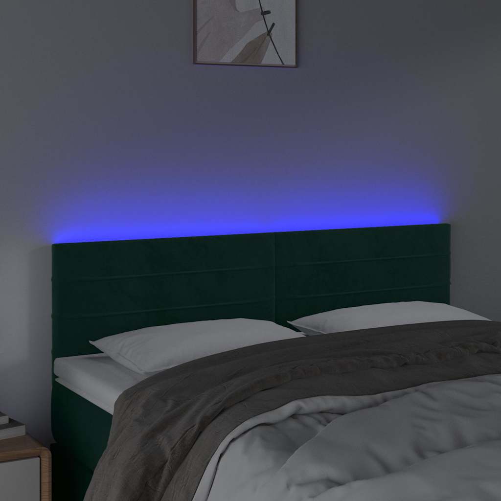 LED Kopfteil Dunkelgrün 144x5x78/88 cm Samt