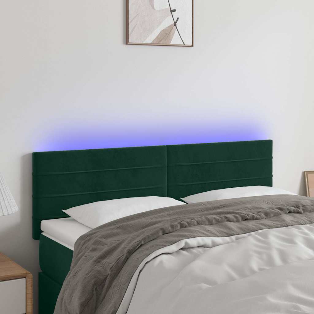 LED Kopfteil Dunkelgrün 144x5x78/88 cm Samt