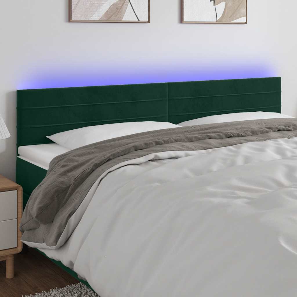 LED Kopfteil Dunkelgrün 200x5x78/88 cm Samt