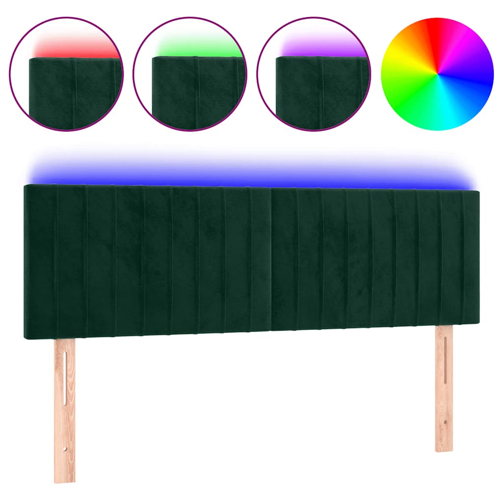 LED Kopfteil Dunkelgrün 144x5x78/88 cm Samt
