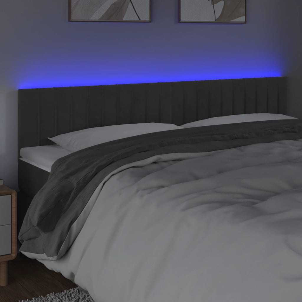 LED Kopfteil Dunkelgrau 160x5x78/88 cm Samt