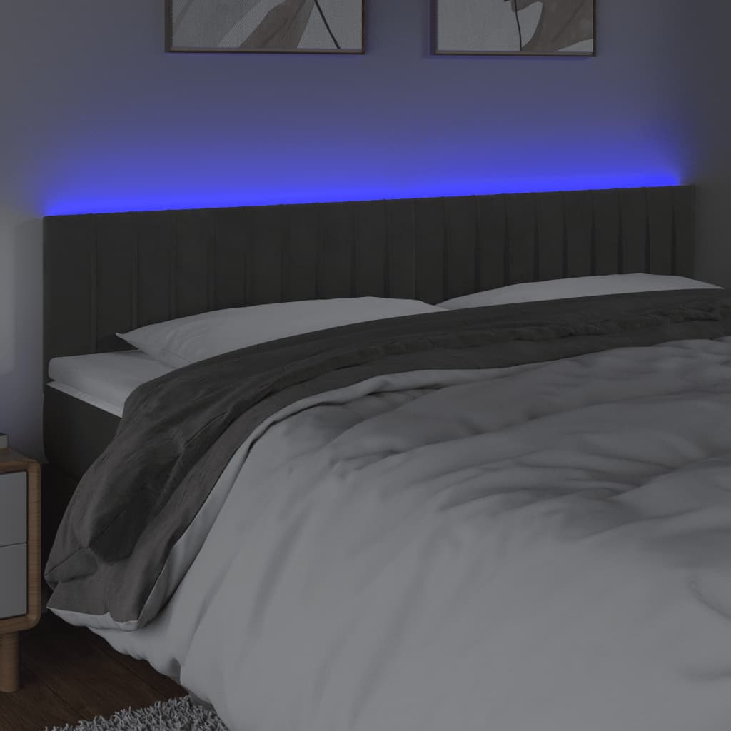 LED Kopfteil Dunkelgrau 200x5x78/88 cm Samt