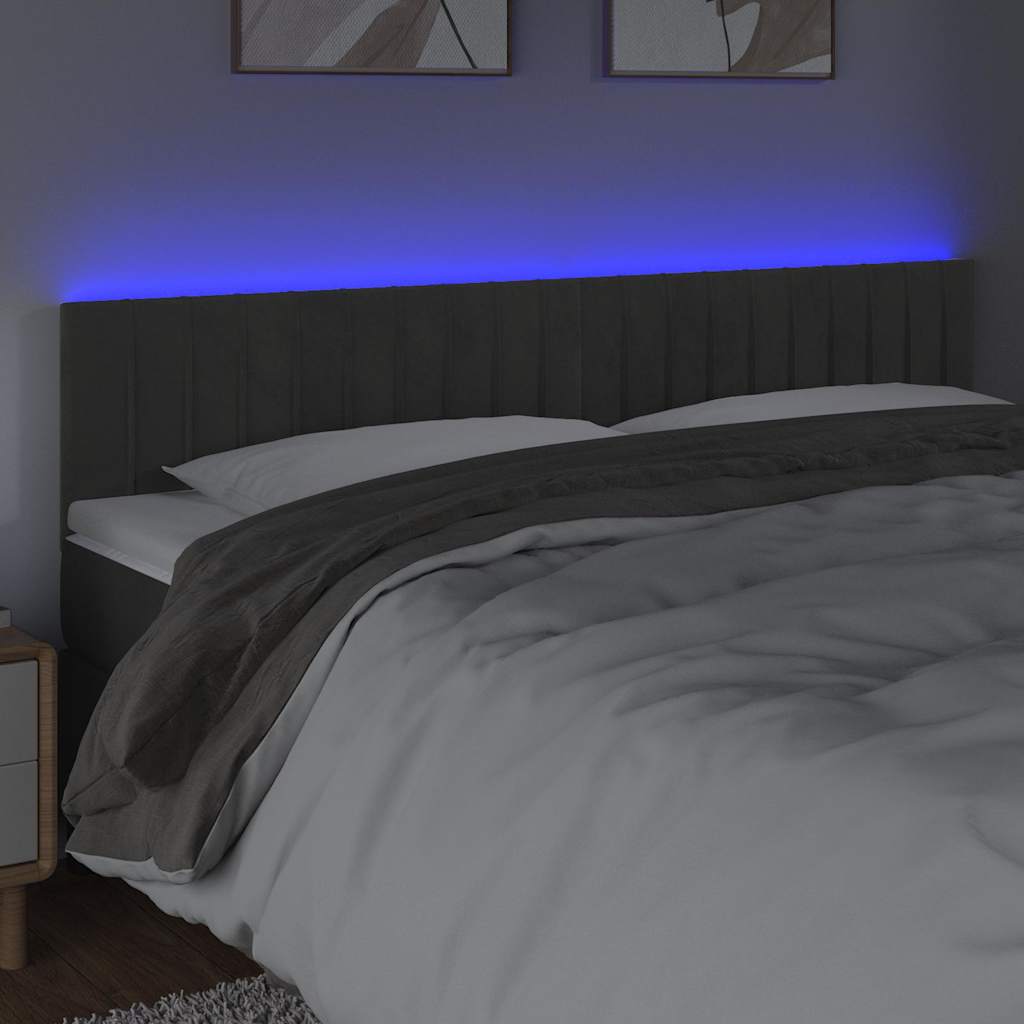 LED Kopfteil Dunkelgrau 200x5x78/88 cm Samt