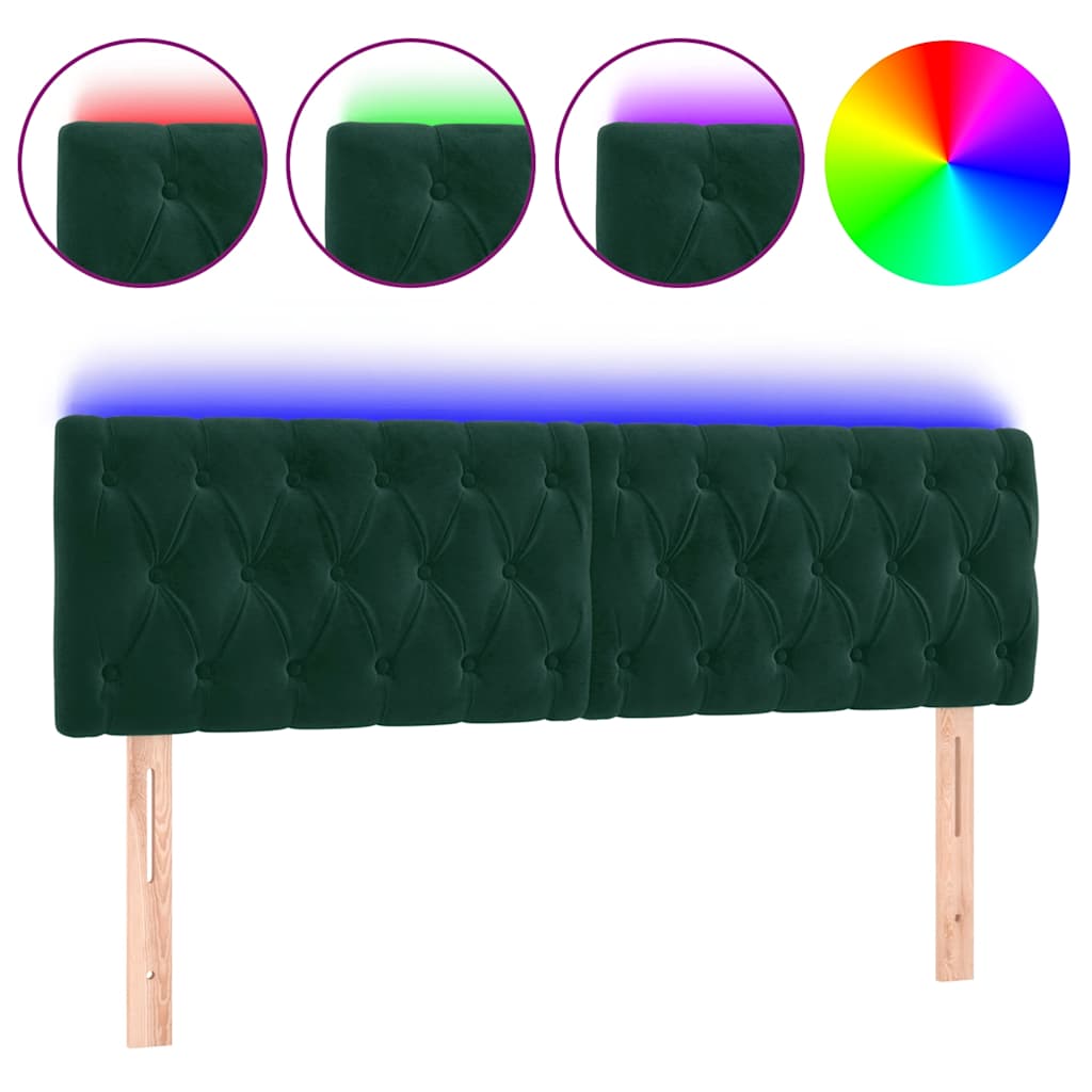 LED Kopfteil Dunkelgrün 144x7x78/88 cm Samt