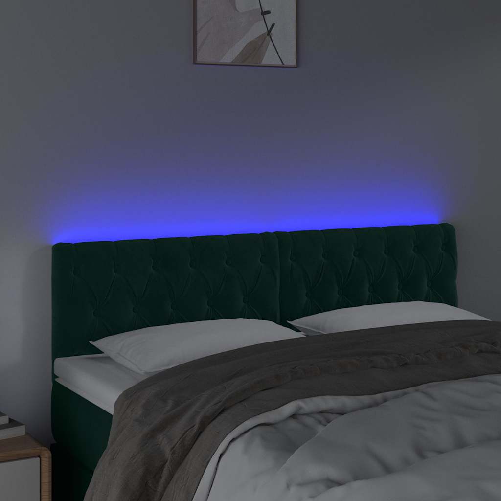 LED Kopfteil Dunkelgrün 144x7x78/88 cm Samt