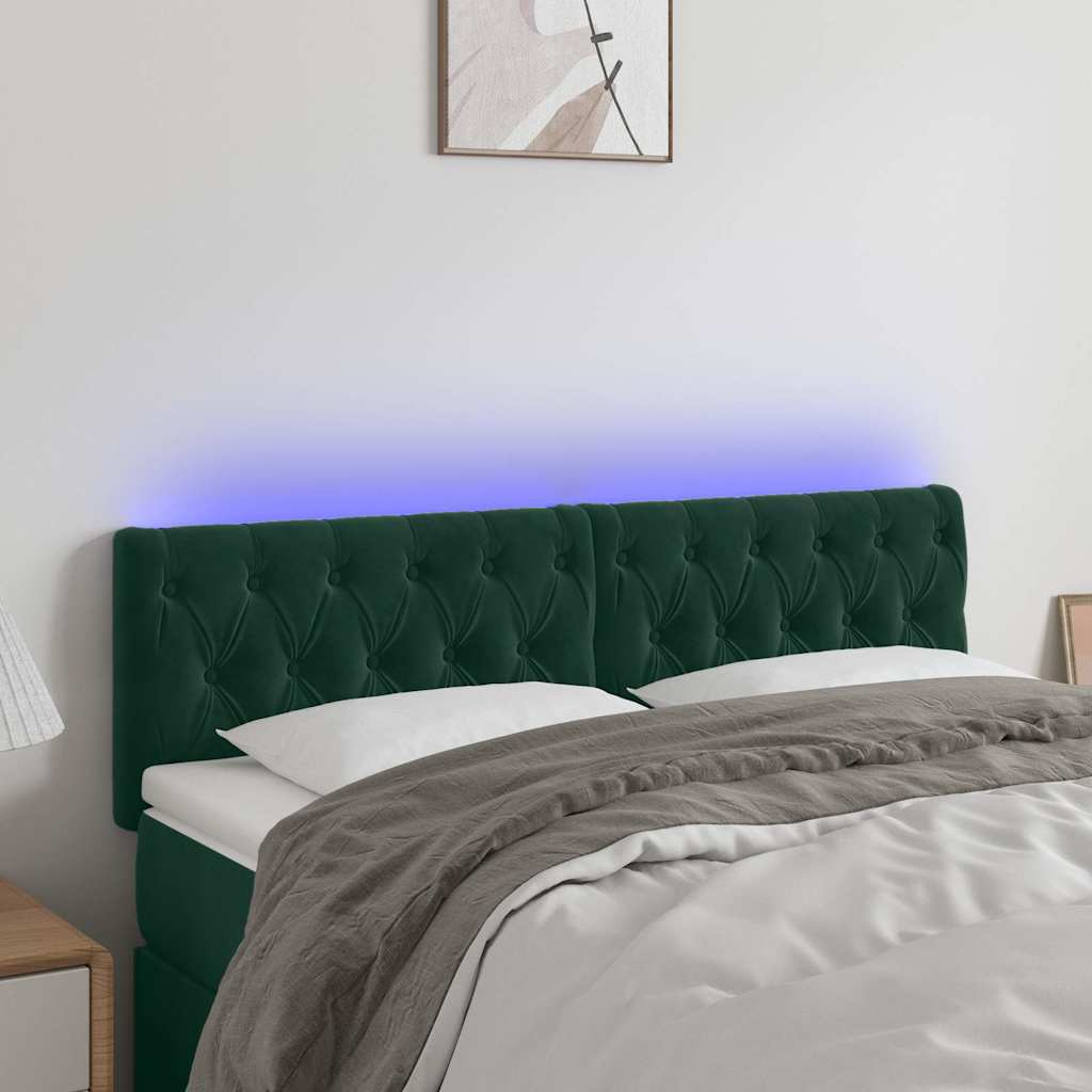 LED Kopfteil Dunkelgrün 160x7x78/88 cm Samt