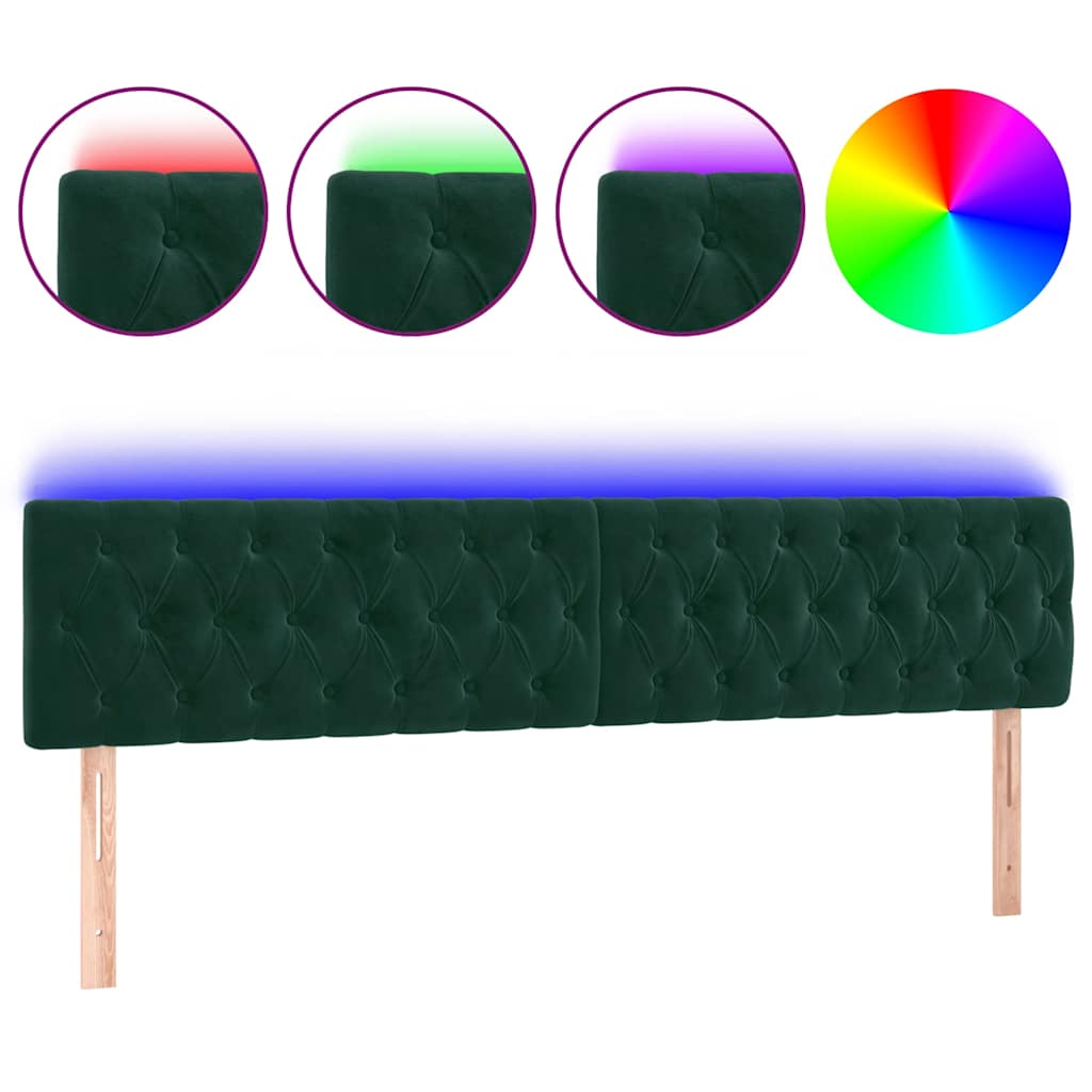 LED Kopfteil Dunkelgrün 200x7x78/88 cm Samt