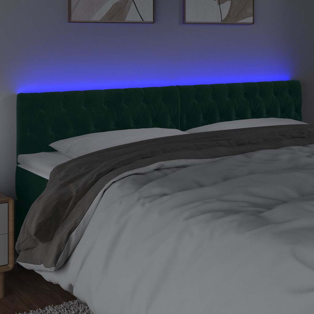 LED Kopfteil Dunkelgrün 200x7x78/88 cm Samt