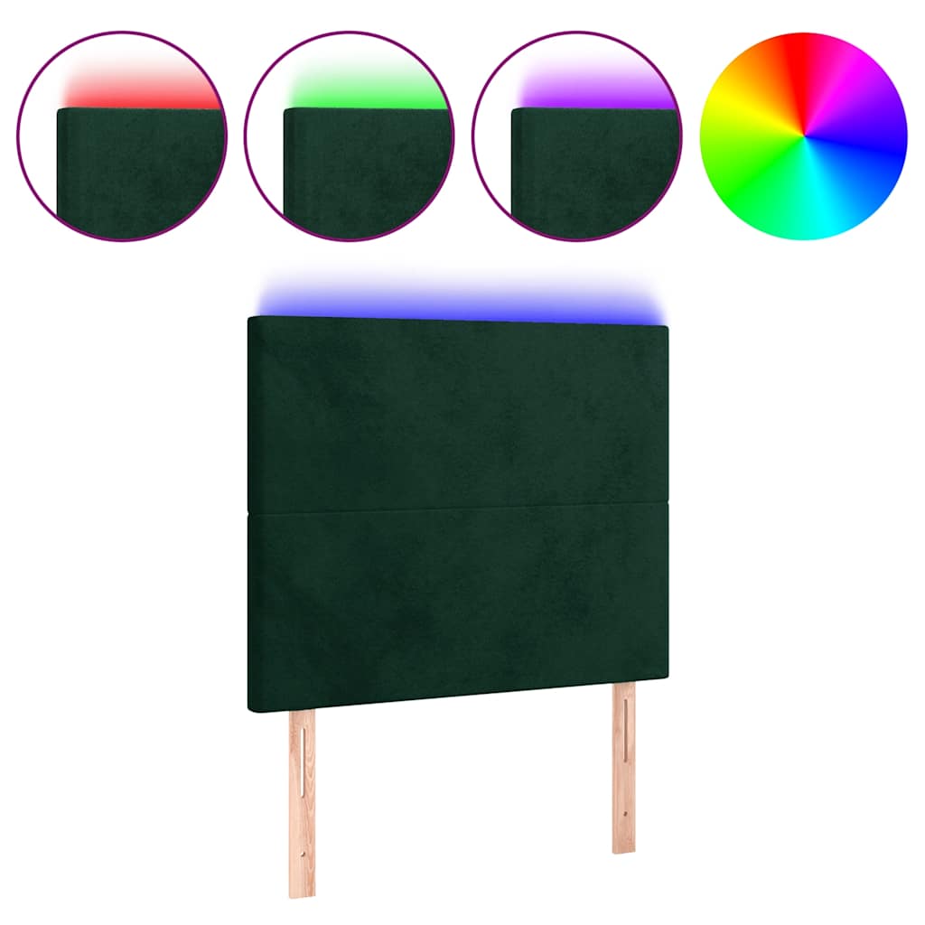 LED Kopfteil Dunkelgrün 90x5x118/128 cm Samt
