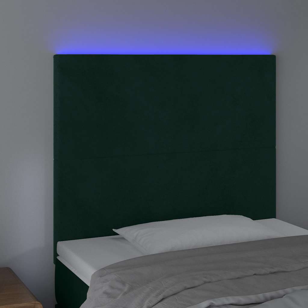 LED Kopfteil Dunkelgrün 90x5x118/128 cm Samt