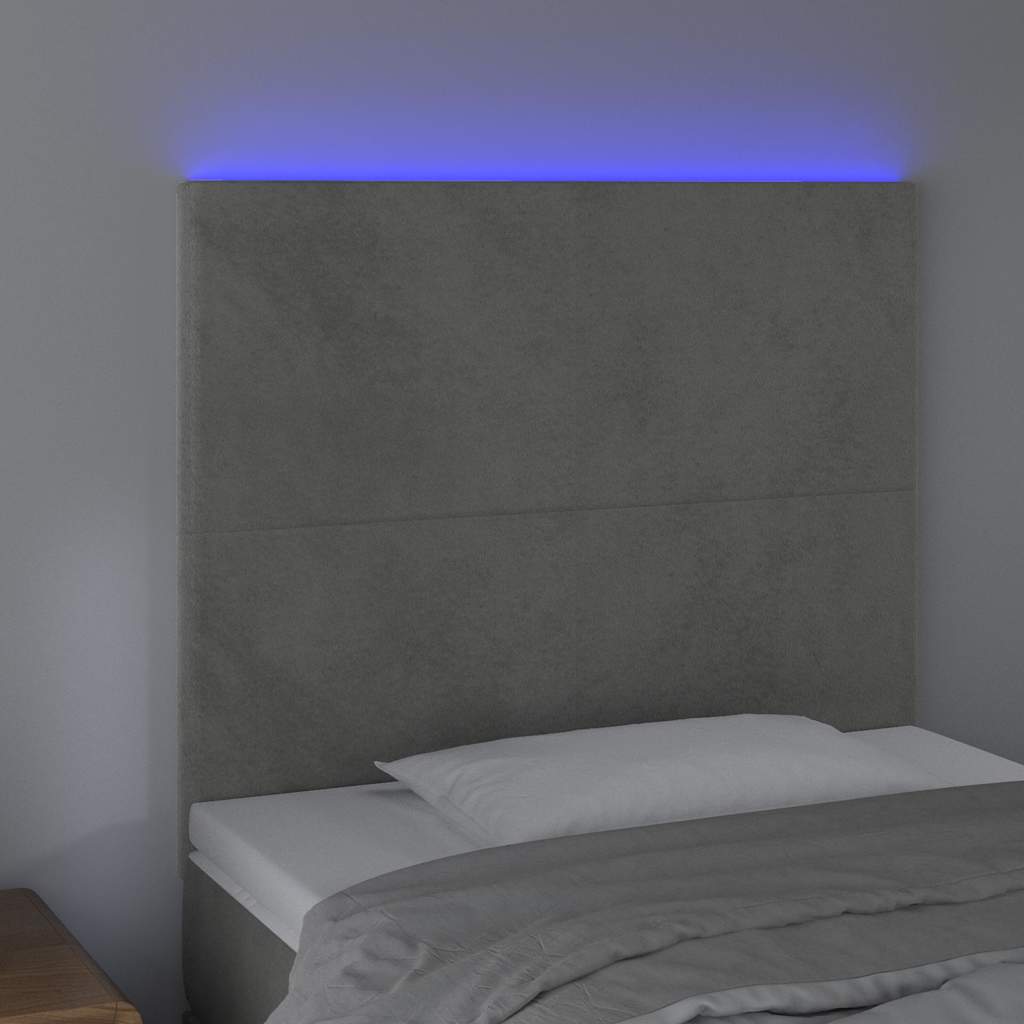 LED Kopfteil Hellgrau 100x5x118/128 cm Samt