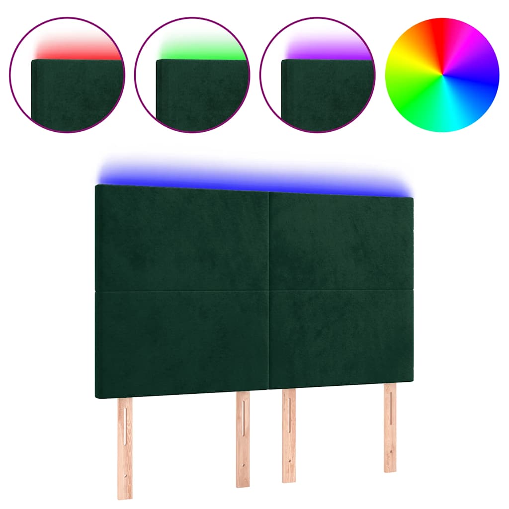 LED Kopfteil Dunkelgrün 144x5x118/128 cm Samt