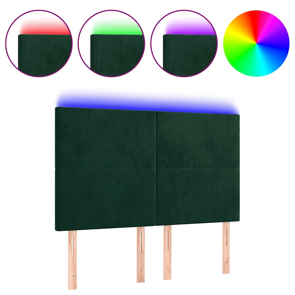 LED Kopfteil Dunkelgrün 144x5x118/128 cm Samt