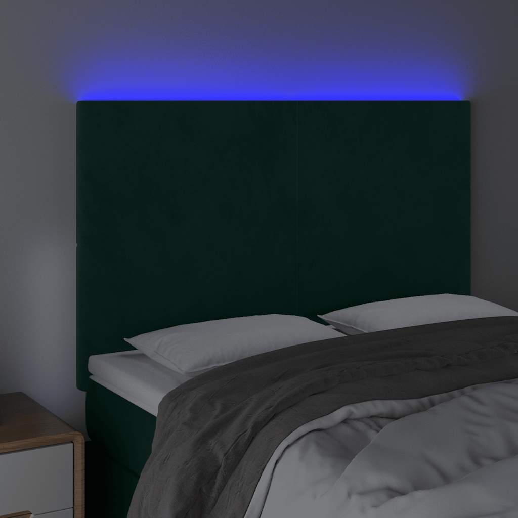 LED Kopfteil Dunkelgrün 144x5x118/128 cm Samt