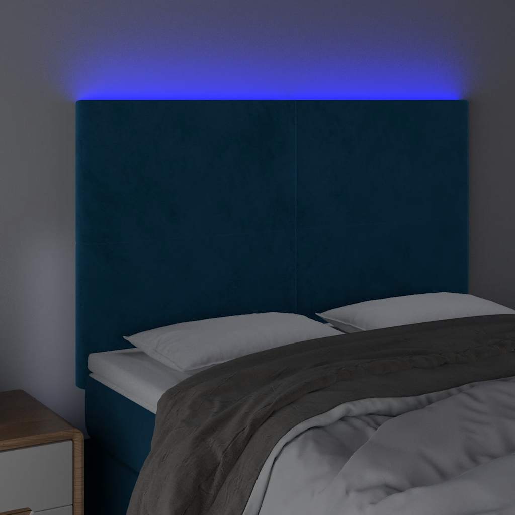 LED Kopfteil Dunkelblau 144x5x118/128 cm Samt