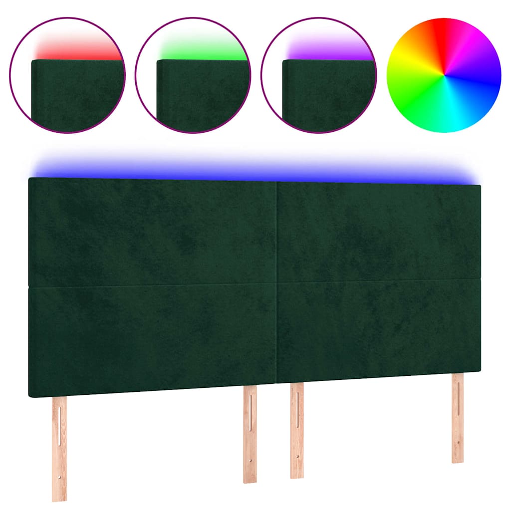 LED Kopfteil Dunkelgrün 160x5x118/128 cm Samt