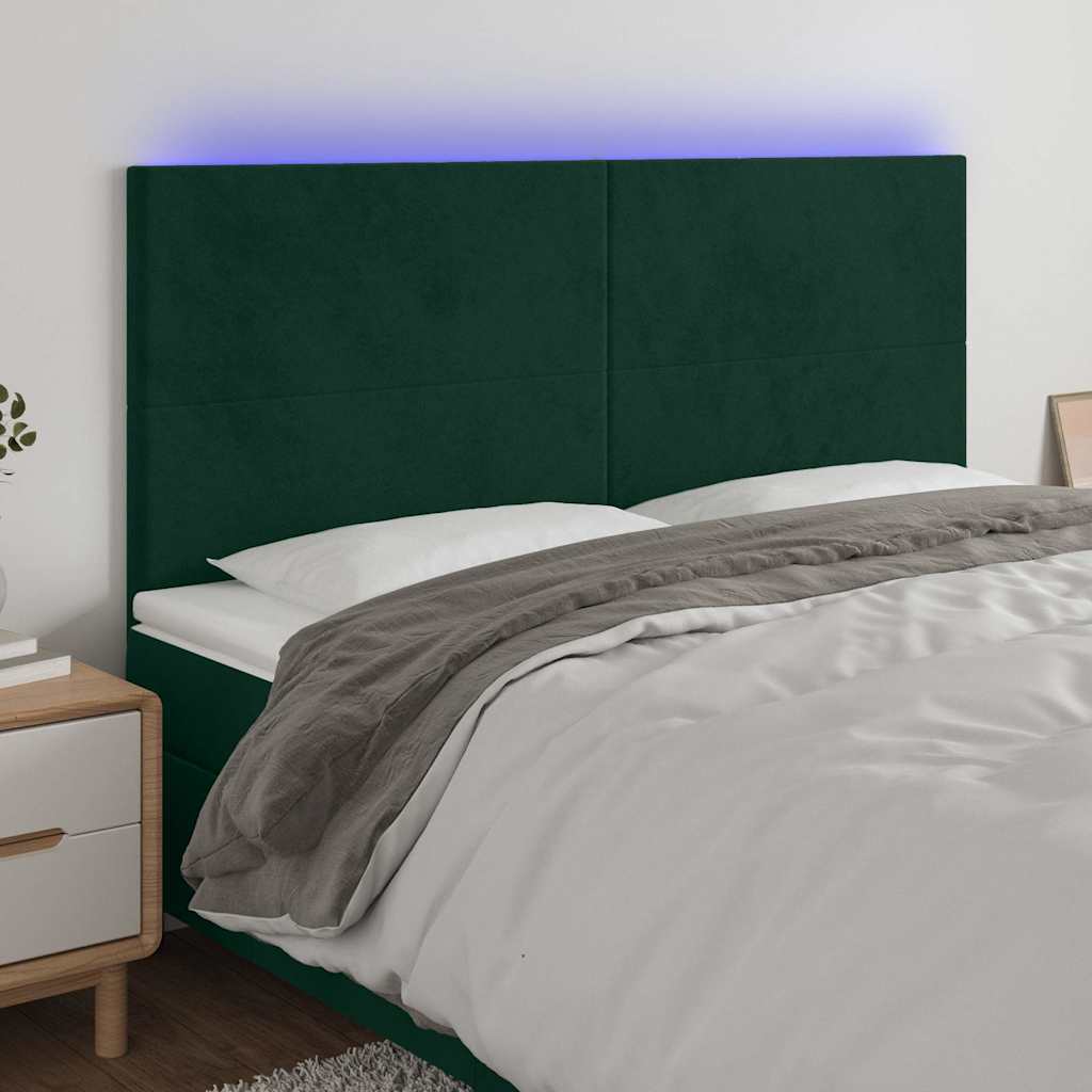 LED Kopfteil Dunkelgrün 160x5x118/128 cm Samt