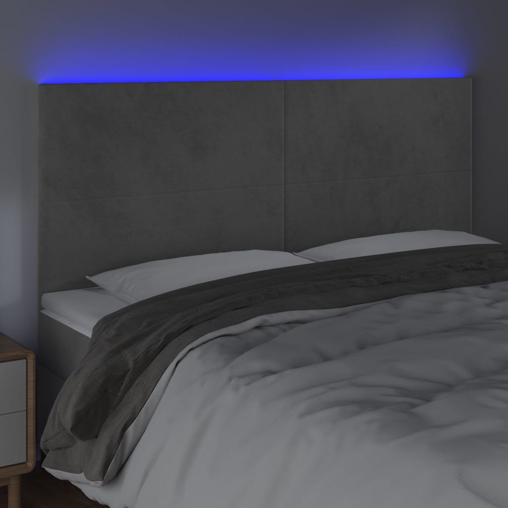 LED Kopfteil Hellgrau 200x5x118/128 cm Samt