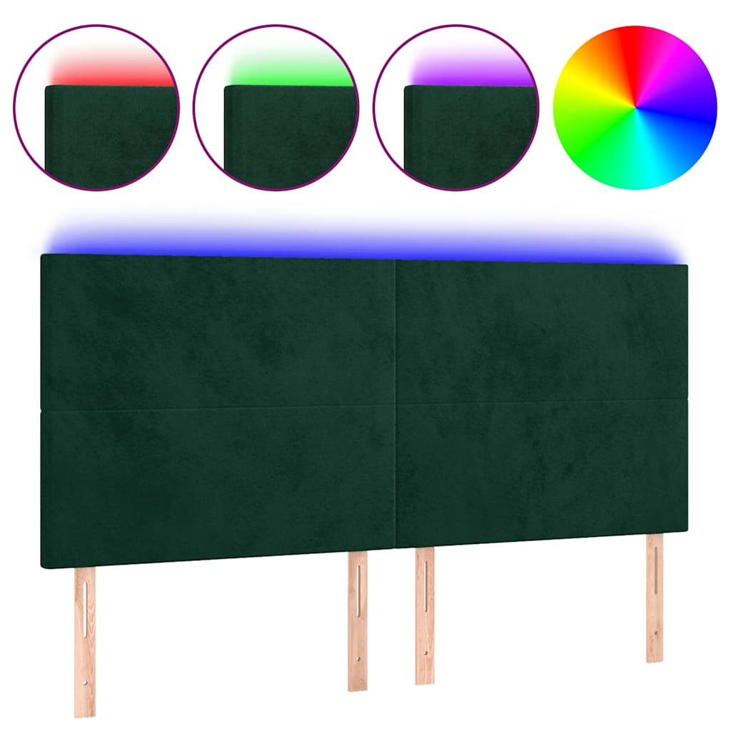 LED Kopfteil Dunkelgrün 200x5x118/128 cm Samt