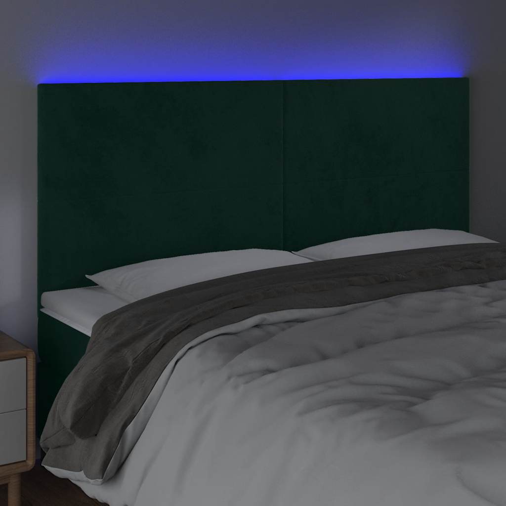 LED Kopfteil Dunkelgrün 200x5x118/128 cm Samt