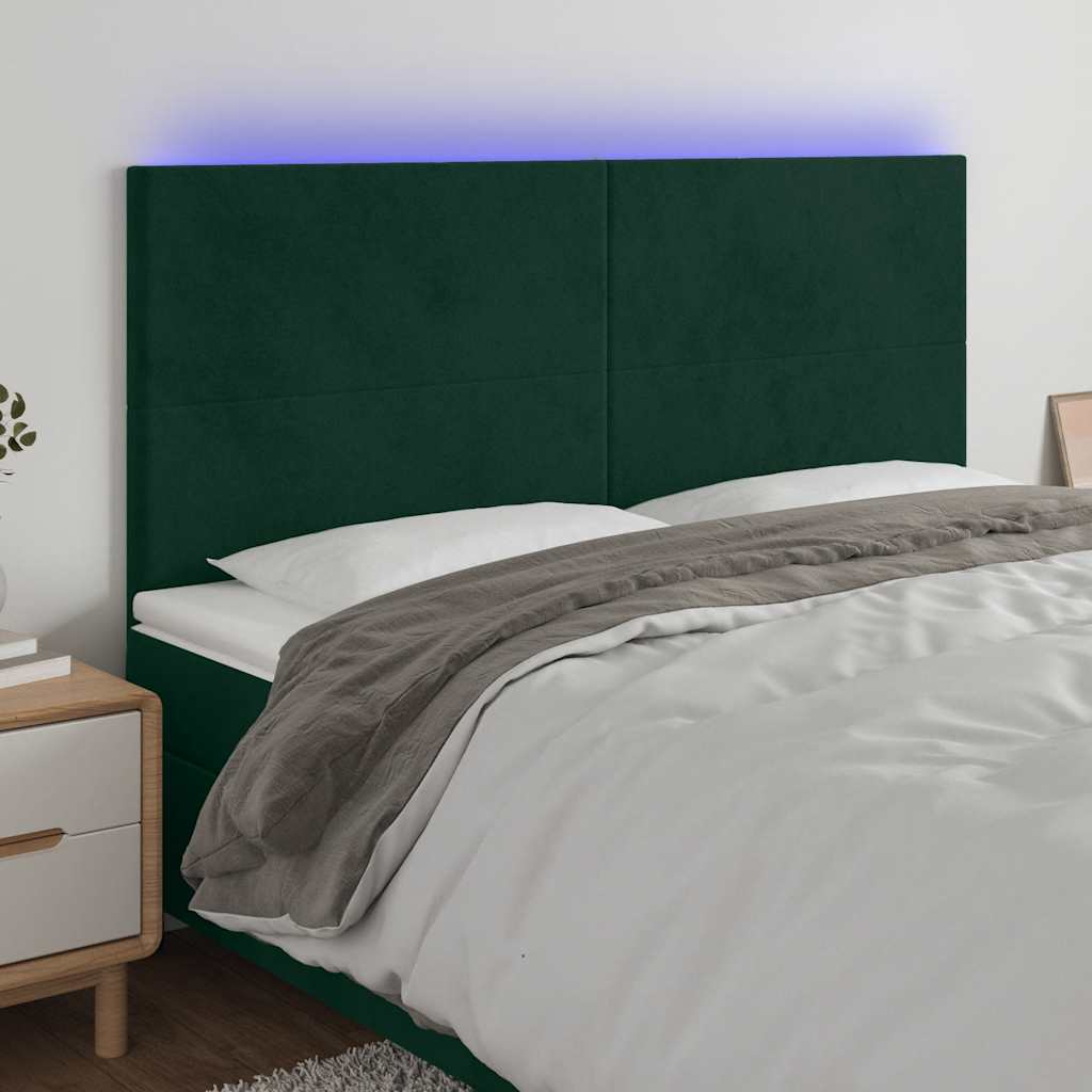 LED Kopfteil Dunkelgrün 200x5x118/128 cm Samt