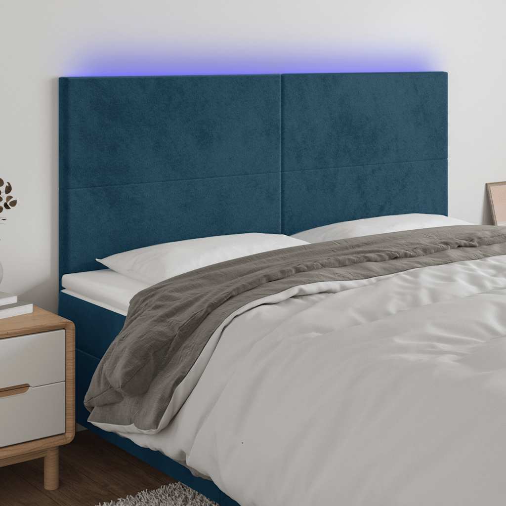 LED Kopfteil Dunkelblau 200x5x118/128 cm Samt