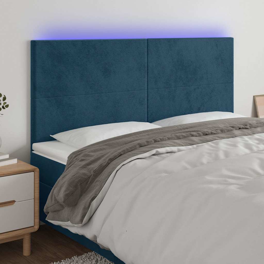 LED Kopfteil Dunkelblau 200x5x118/128 cm Samt