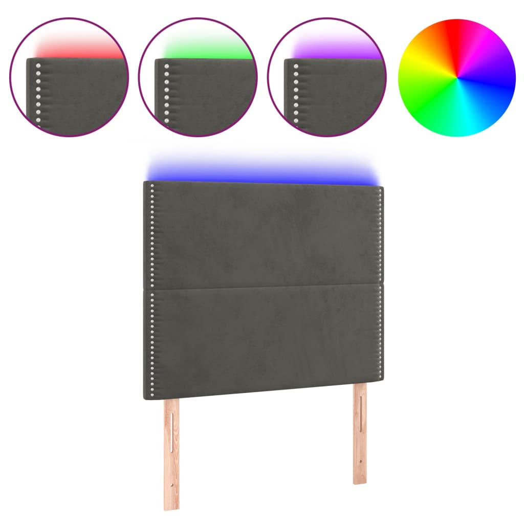 LED Kopfteil Dunkelgrau 90x5x118/128 cm Samt
