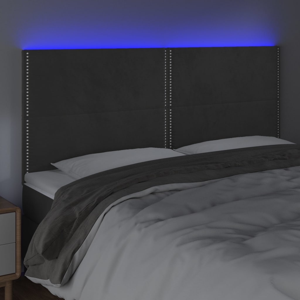 LED Kopfteil Dunkelgrau 200x5x118/128 cm Samt